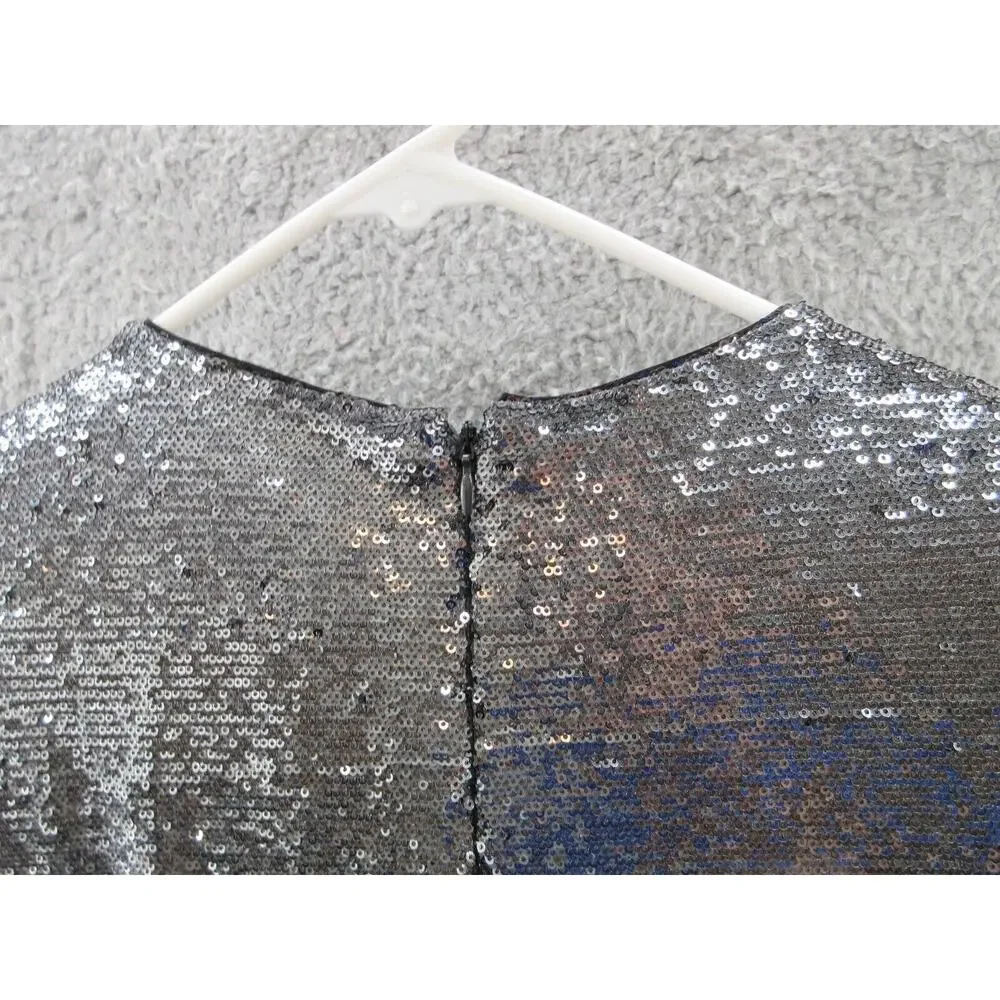 NWT Ralph Lauren Women Sz 12 Silver Sequined Party Cocktail Dress Round Neck - Picture 13 of 16